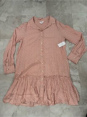 Time and Tru Dusty Peach Floral Button-Front Ruffle Dress